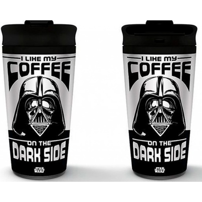 CurePink Nerezový cestovní hrnek Star Wars Hvězdné války I Like My Coffee On The Dark Side 450 ml