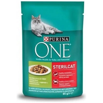 Nestlé PURINA ONE cat Sterilcat mini filety s morčacím a zelenými fazuľkami v šťave 26x85g
