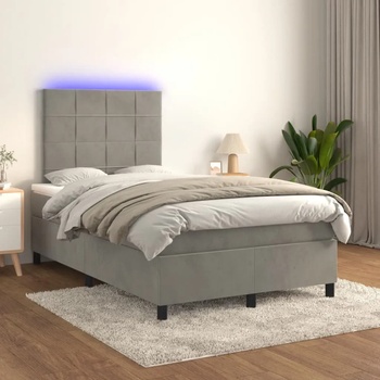 vidaXL Боксспринг легло с матрак и LED, светлосиво, 120x200 см, кадифе (3136113)