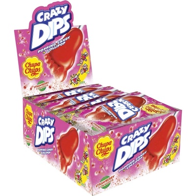 Chupa Chups Близалки Chupa Chups Crazy Dips с вкус на ягода 14 г, кутия 24 бр