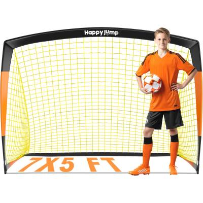 Happy Jump Pop-Up Football Goal - 213x152 cm, 1 Goal, Black Orange | Foldable Fiberglass Goal for Kids & Adults | Ideal for gardens and parks - A235666BQ1
