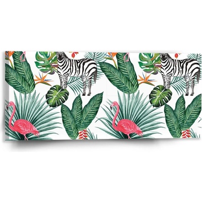 Sablio Obraz Zebra a Plameniak - 110x50 cm