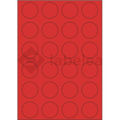 Labelea Samolepiace etikety kruh 40x40 mm farebné papierové, na hárku A4, pre laserovú a atramentovú tlač, Farba etikiet Červená, Počet hárkov v balení 100 EPY999040PR024S