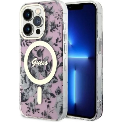 GUESS iPhone 14 Pro 6, 1" розов твърд калъф Flower MagSafe (GUHMP14LHCFWSP)