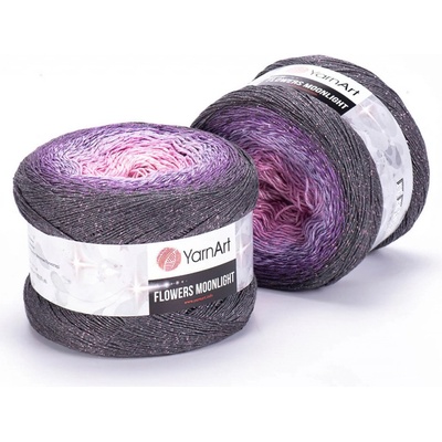 YarnArt pletací / háčkovací příze YarnArt FLOWERS MOONLIGHT 3276 šedo-fialová, melírovaná (duhová), metalické vlákno, 260g/1000m