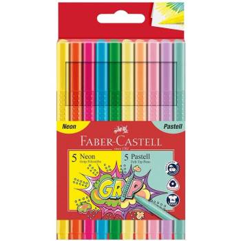 Faber-Castell Флумастери Grip, 5 цвята неон и 5 цвята пастел (1010180017)