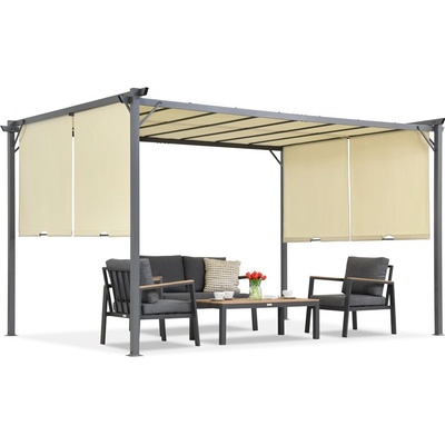 Garden Point terasová pergola Sevilla 3x4 m s moskytiérou a závesmi Krémová