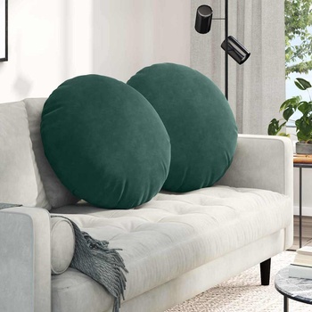 vidaXL Възглавници за седалки 2 pcs Тъмен зелен Ø60 x 21 см Кадифе (42014213)