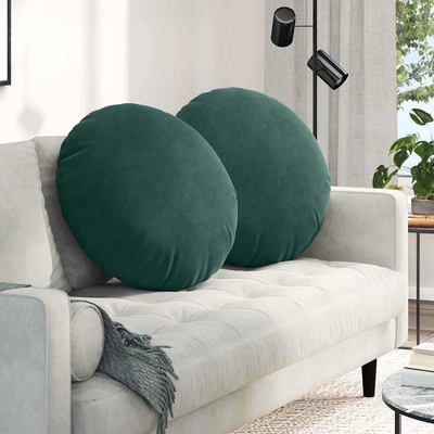vidaXL Възглавници за седалки 2 pcs Тъмен зелен Ø60 x 21 см Кадифе (42014213)