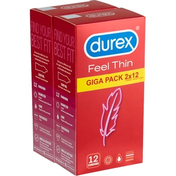 Durex Feel Thin - комплект презервативи за естествено усещане (2x12 броя)