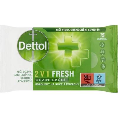 DETTOL Dezinfekčné obrúsky 2v1 na ruky a povrchy 15 ks