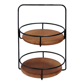 Image 1 of Horecano HORECANO-Метална стойка за блок маса на два етажа с дървен плот КРЪГ ф28х41cm (HC-93865) (0193865)