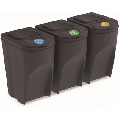 Prosperplast Sada 3 odpadkových košov SORTIBOX antracit 3 x 35 l