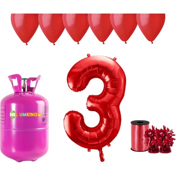 HeliumKing Hélium párty set na 3. narodeniny s červenými balónmi