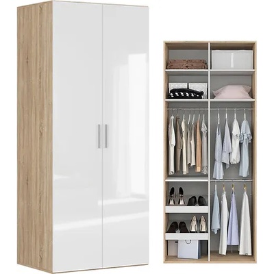 BRW Гардероб FLEX dub sonoma / бял гланц - 100*66*240 (F57-SZAFA_ZESTAW_12-DSO/BLP-KPL01)