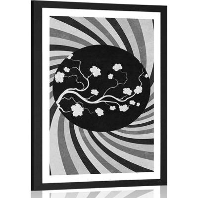Plakát s paspartou asijské grunge pozadí v černobílém provedení - 20x30 black