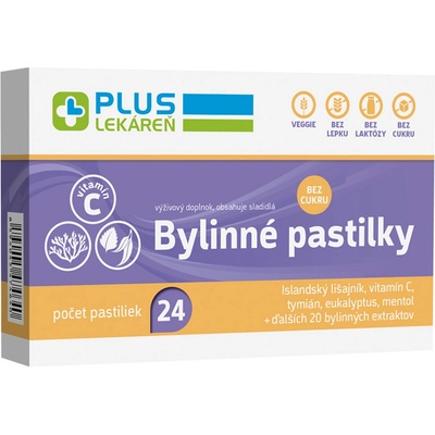 PLUS LEKÁREŇ Bylinné pastilky Bez cukru 24 pastiliek