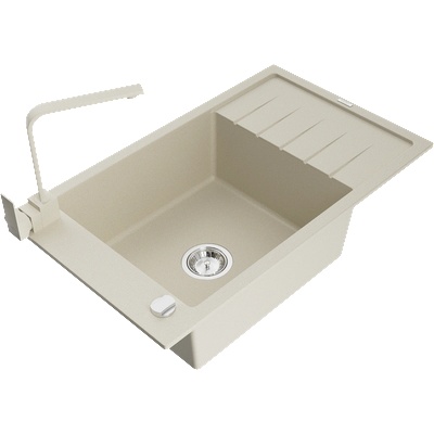 Mexen Elias еднокамерна гранитна мивка с отцедник и кухненски смесител Rita, бежов - 6511-69-670300-69 (6511-69-670300-69)