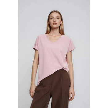 Moodo Памучна тениска с V-образно деколте светло розова Moodo Moodo | Rozov | ЖЕНИ | XXL