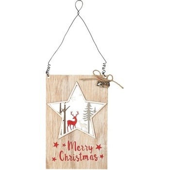 Vánoční dřevěná dekorace hvězda s nápisem 18 x 11 cm