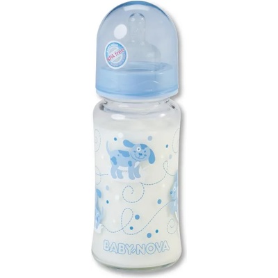 Baby-Nova Стъклено шише Baby Nova - 230 ml, синьо (44240)