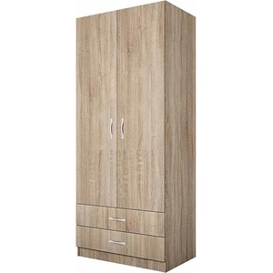 Bogdan Furniture I Двукрилен гардероб Mod 1008 с чекмеджета, Сонома тъмна