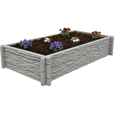 Báča Beton Betonový vyvýšený záhon - štípaný kámen 136 x 80 x 50 cm, Přírodní šedá
