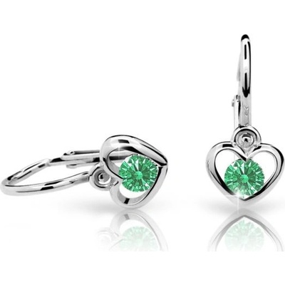 Danfil dětská srdíčka C1943 z bílého zlata s kamínkem Emerald Green zapínání brizura