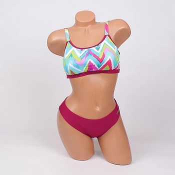 Image 1 of Бански с бюстие в бордо и цветни начупени линии