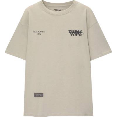 Pull&Bear Тениска 'TUPAC 2PACALYPSE NOW' бежово, размер L