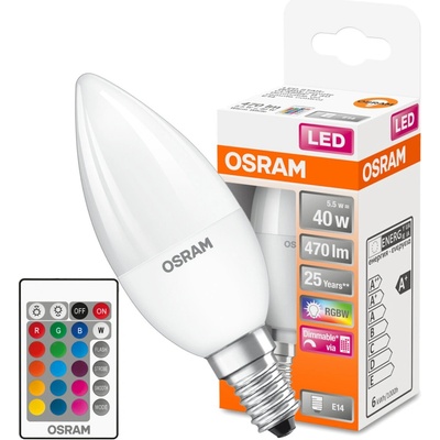Osram LED žiarovka E14 B35 5,5W = 40W 470lm RGBW Star PILOT Stmievateľná