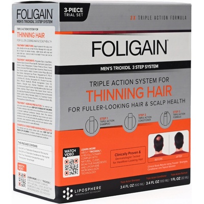 Foligain sada proti padání vlasů muži Triple Action šampon 100 ml + kondicionér 100 ml + sérum 30 ml dárková sada