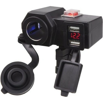 2x USB nabíječka, voltmetr a CL zásuvka voděodolná na motocykl, 34701