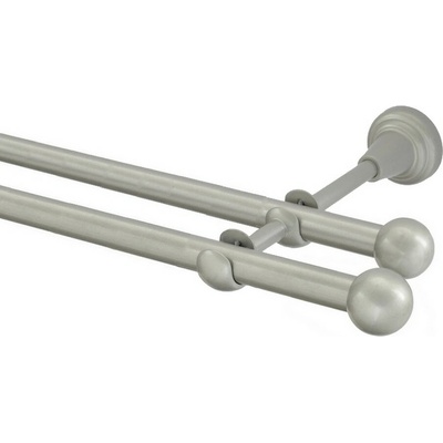 OK-GarnýžeCZ Garnýž kovová dvouřadá 16mm Koule stříbrná mat 350 cm do stěny / na tunýlek - bez kroužků