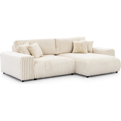 ROPEZ Кремав разтегателен ъглов диван от рипсено кадифе с място за съхранение (десен ъгъл) Sarina - Ropez (Sarina Narożnik L z f.spania - Prawa OT Vito 23 Standard)