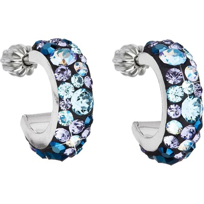 Pavona Stříbrné náušnice kruhy s krystaly Swarovski modrý půlkruh 31118.3 blue style
