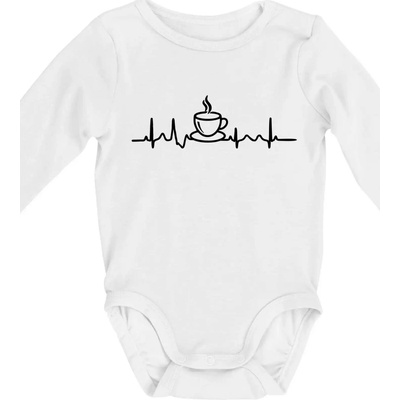 EKG hrnček kávy Body dojčenské s dlhým rukávom dlouhý rukáv biele