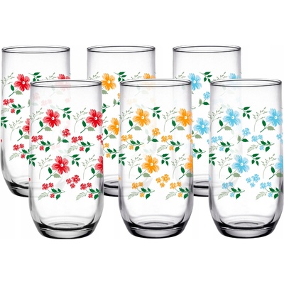 Glasmark Vysoké poháre s farebným kvetinovým vzorom 6 x 400 ml
