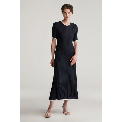Gant Contrast Ribbed Ss Knit Dress Evening Blue