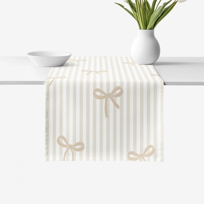 Goldea behúň 100% bavlnené plátno latte mašličky s prúžkami 50x180 cm