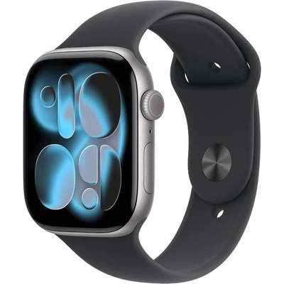Apple Watch Series 11 (46mm) Vesmírně šedý hliník s černým sportovním řemínkem M/L MEV44MP/A – Zboží Živě