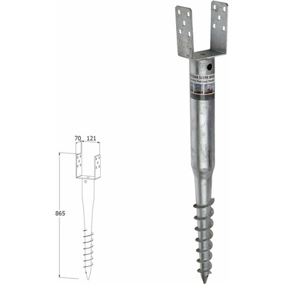 Domax zemná zaskrutkovacia pätka stĺpika PWU 120/865 - 121 x 70 x 135 x 730 x 865 x 1.8 mm x 4 mm 6 ks