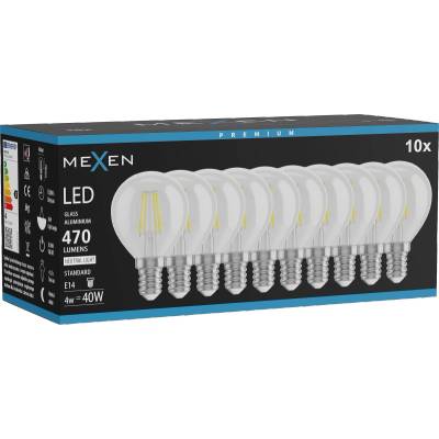 Mexen Vintis 10x LED крушка филaмент E14, G45, 4W, Неутрална - 4000K, 470 lm, прозрачна - (L156-E14-0440-00x10)
