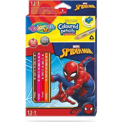 Цветни моливи 12 +1 цвята и острилка Spiderman Disney Colorino (91789)