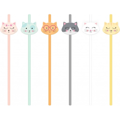 Party Papierové slamky Mačičky 19,5 cm 6 ks sada
