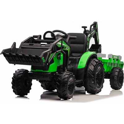 Mamido Dětský elektrický traktor bagr s přívěsem Strong RC EVA kola 12V10Ah zelený