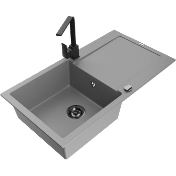 Mexen Leo гранитна мивка с 1 корито с отцедник и кухненски смесител Rita, сив - 6501-71-670300-70-B (6501-71-670300-70-B)