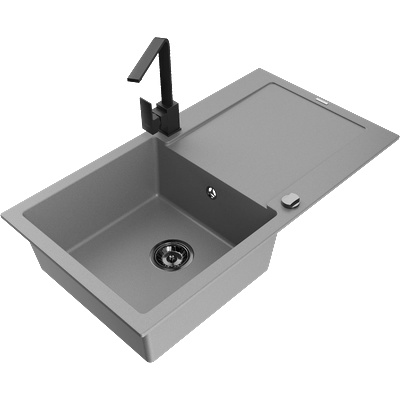 Mexen Leo гранитна мивка с 1 корито с отцедник и кухненски смесител Rita, сив - 6501-71-670300-70-B (6501-71-670300-70-B)