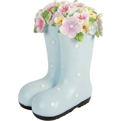 Clayre & Eef Dekorace modré puntíkaté holínky s květy - 20*18*26 cm - Clayre & Eef