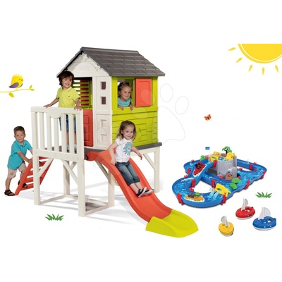 Smoby set domček na pilieroch Pilings House s 1,5 m šmykľavkou a vodná dráha AquaPlay Mountain Lake a loďky 810800-18